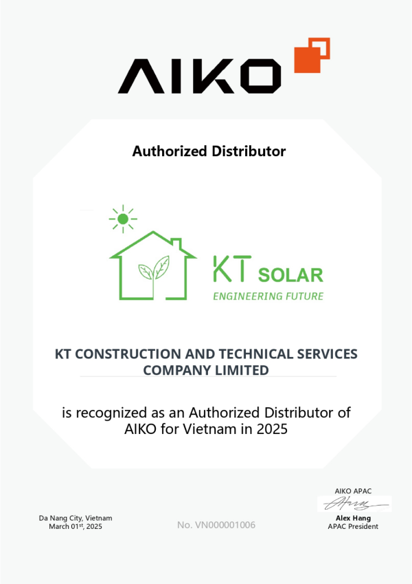 Chứng chỉ phân phối Aiko của KT Solar